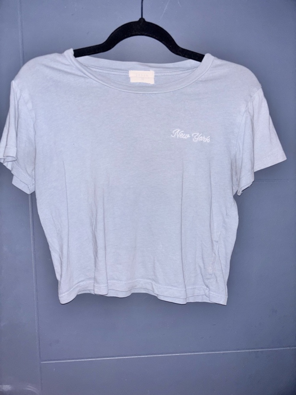 Classic 'New York' Cropped Tee in Light Blue